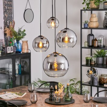 Koyoto Hängeleuchte Glas 15 cm, 20 cm, 25 cm, 30 cm Chrom, Klar, Rauchfarben, 4-flammig