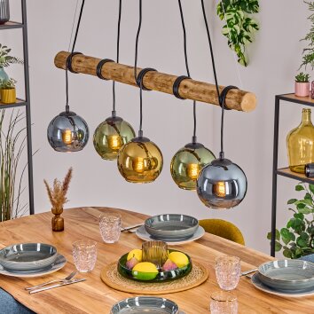 Koyoto Pendelleuchte Glas 15 cm Naturfarben, Schwarz, 5-flammig