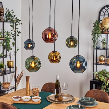 Ripoll Hängeleuchte Glas 15 cm, 20 cm Blau, Gold, Grün, Kupferfarben, 6-flammig Ripoll Hängeleuchte Glas 15 cm, 20 cm Blau, Gold, Grün, Kupferfarben, 6-flammig