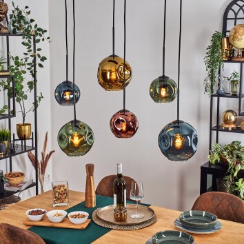 Ripoll Hängeleuchte Glas 15 cm, 20 cm Blau, Gold, Grün, Kupferfarben, 6-flammig Ripoll Hängeleuchte Glas 15 cm, 20 cm Blau, Gold, Grün, Kupferfarben, 6-flammig