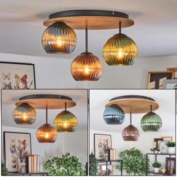 Koyoto Deckenleuchte Glas 15cm Braun, Holzoptik, Schwarz, 3-flammig