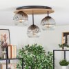 Ripoll Deckenleuchte Glas 15cm Braun, Holzoptik, Schwarz, 3-flammig