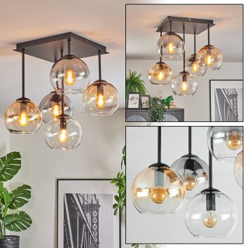 Koyoto Deckenleuchte Glas 15 cm Bernsteinfarben, Chrom, Klar, Rauchfarben, 5-flammig