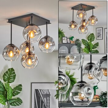 Ripoll Deckenleuchte Glas 15 cm Klar, Rauchfarben, 5-flammig