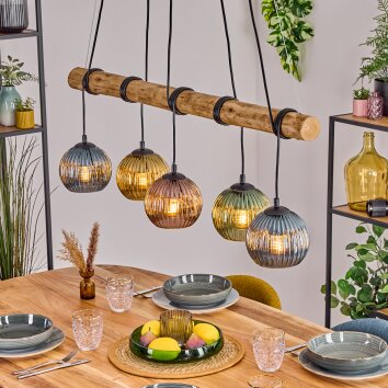 Koyoto Pendelleuchte Glas 15 cm Naturfarben, Schwarz, 5-flammig