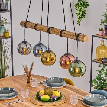 Koyoto Pendelleuchte Glas 15 cm Naturfarben, Schwarz, 5-flammig