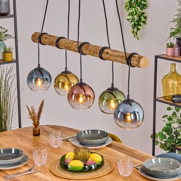 Koyoto Pendelleuchte Glas 15 cm Naturfarben, Schwarz, 5-flammig