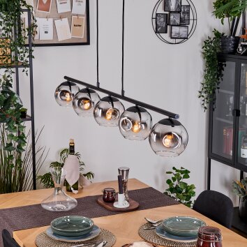 Ripoll Pendelleuchte Glas 15 cm Chrom, Klar, Rauchfarben, 5-flammig