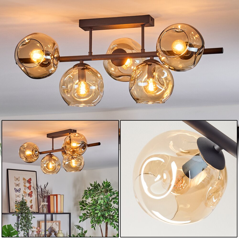 Ripoll Deckenleuchte Glas 15 cm Bernsteinfarben, 5-flammig main product photo
