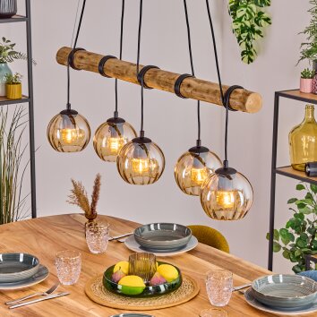 Koyoto Pendelleuchte Glas 15 cm Naturfarben, Schwarz, 5-flammig