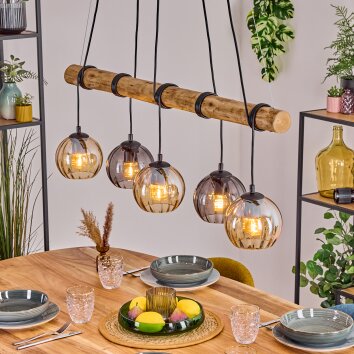 Koyoto Pendelleuchte Glas 15 cm Naturfarben, Schwarz, 5-flammig
