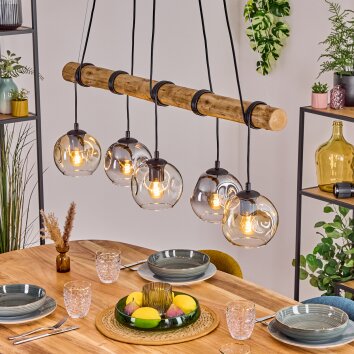 Ripoll Pendelleuchte Glas 15 cm Naturfarben, Schwarz, 5-flammig