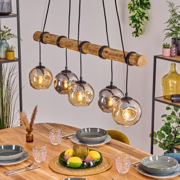 Ripoll Pendelleuchte Glas 15 cm Naturfarben, Schwarz, 5-flammig