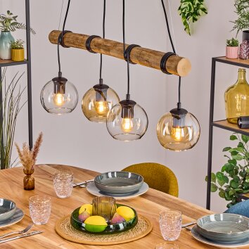 Koyoto Pendelleuchte Glas 15 cm Naturfarben, Schwarz, 4-flammig