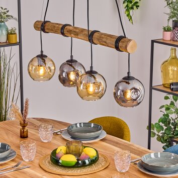 Ripoll Pendelleuchte Glas 15 cm Naturfarben, Schwarz, 4-flammig