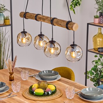 Ripoll Pendelleuchte Glas 15 cm Naturfarben, Schwarz, 4-flammig