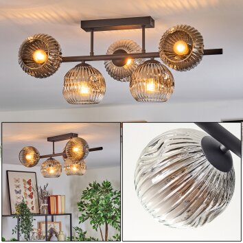 Ripoll Deckenleuchte Glas 15 cm Chrom, Klar, Rauchfarben, 5-flammig