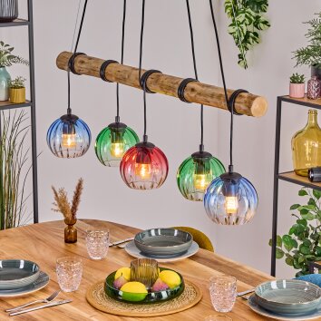 Koyoto Pendelleuchte Glas 15 cm Naturfarben, Schwarz, 5-flammig