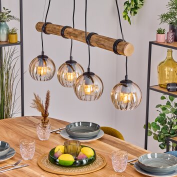 Koyoto Pendelleuchte Glas 15 cm Naturfarben, Schwarz, 4-flammig