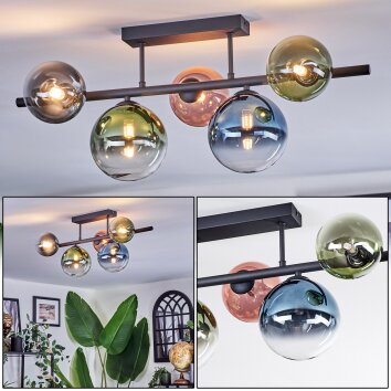 Chehalis Deckenleuchte Glas 12 cm, 15 cm Blau, Grün, Klar, Kupferfarben, 5-flammig