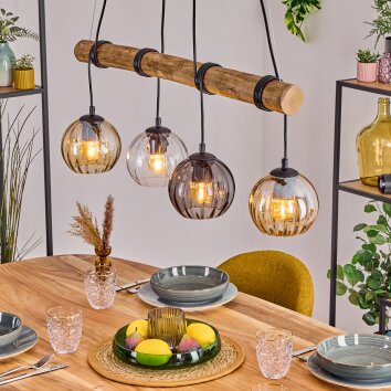Koyoto Pendelleuchte Glas 15 cm Naturfarben, Schwarz, 4-flammig