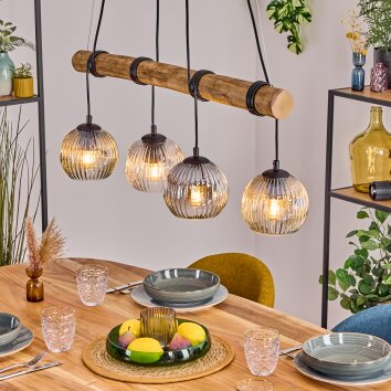 Ripoll Pendelleuchte Glas 15 cm Naturfarben, Schwarz, 4-flammig