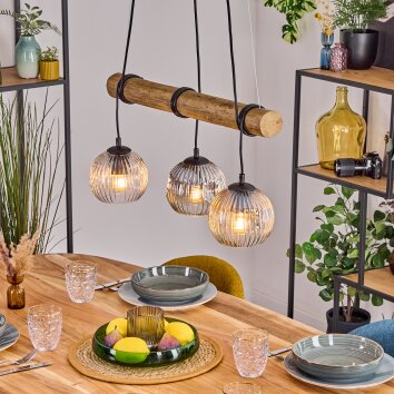 Ripoll Pendelleuchte Glas 15 cm Naturfarben, Schwarz, 3-flammig