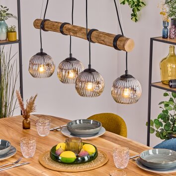 Ripoll Pendelleuchte Glas 15 cm Naturfarben, Schwarz, 4-flammig