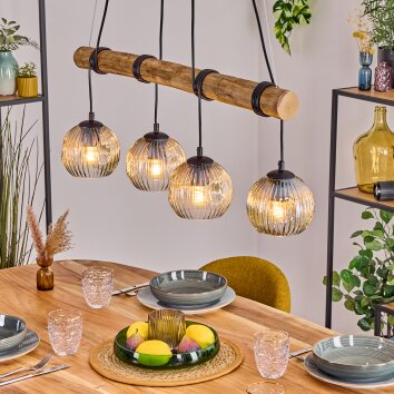 Ripoll Pendelleuchte Glas 15 cm Naturfarben, Schwarz, 4-flammig