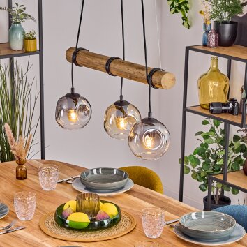 Ripoll Pendelleuchte Glas 15 cm Naturfarben, Schwarz, 3-flammig