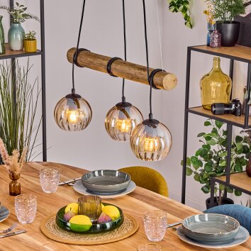 Koyoto Pendelleuchte Glas 15 cm Naturfarben, Schwarz, 3-flammig
