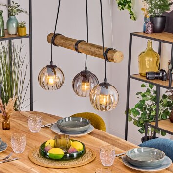 Koyoto Pendelleuchte Glas 15 cm Naturfarben, Schwarz, 3-flammig