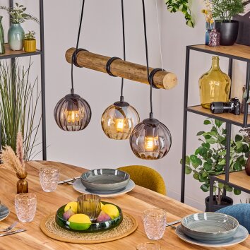 Koyoto Pendelleuchte Glas 15 cm Naturfarben, Schwarz, 3-flammig