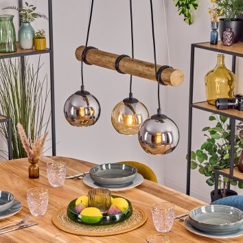 Koyoto Pendelleuchte Glas 15 cm Naturfarben, Schwarz, 3-flammig