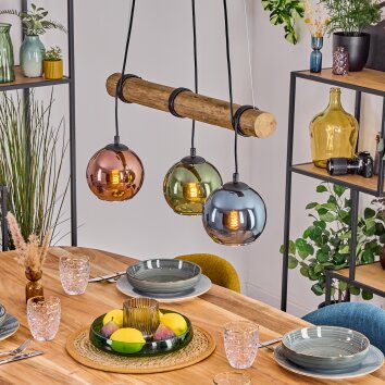 Koyoto Pendelleuchte Glas 15 cm Naturfarben, Schwarz, 3-flammig