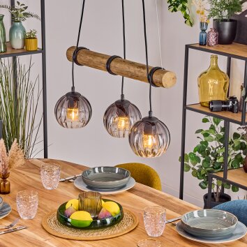 Koyoto Pendelleuchte Glas 15 cm Naturfarben, Schwarz, 3-flammig