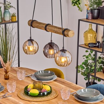 Koyoto Pendelleuchte Glas 15 cm Naturfarben, Schwarz, 3-flammig