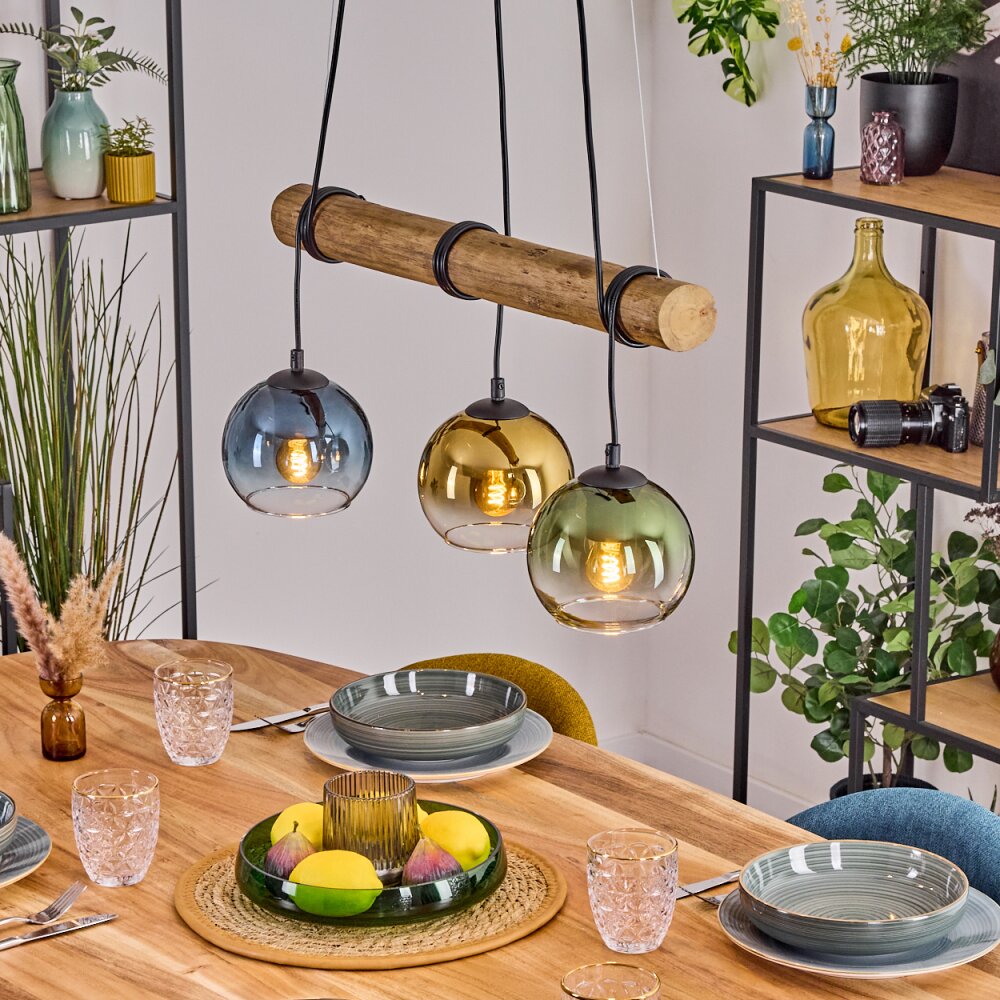Koyoto Pendelleuchte Glas 15 cm Naturfarben, Schwarz, 3-flammig main product photo