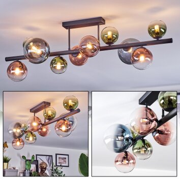 Chehalis Deckenleuchte Glas 10 cm, 12 cm, 15 cm Blau, Grün, Klar, Kupferfarben, 10-flammig Chehalis Deckenleuchte Glas 10 cm, 12 cm, 15 cm Blau, Grün, Klar, Kupferfarben, 10-flammig