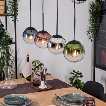 Gastor Hängeleuchte Glas 15 cm Blau, Chrom, Grün, Klar, Kupferfarben, Rauchfarben, 4-flammig