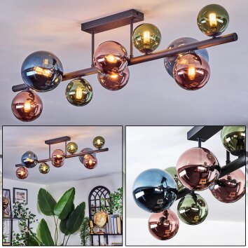 Chehalis Deckenleuchte Glas 10 cm, 12 cm, 15 cm Blau, Grün, Kupferfarben, 10-flammig Chehalis Deckenleuchte Glas 10 cm, 12 cm, 15 cm Blau, Grün, Kupferfarben, 10-flammig