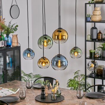 Koyoto Hängeleuchte Glas 15 cm, 20 cm Blau, Gold, Grün, Klar, 6-flammig