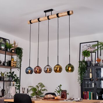 Koyoto Pendelleuchte Glas 15 cm Naturfarben, Schwarz, 5-flammig