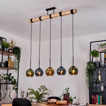 Koyoto Pendelleuchte Glas 15 cm Naturfarben, Schwarz, 5-flammig