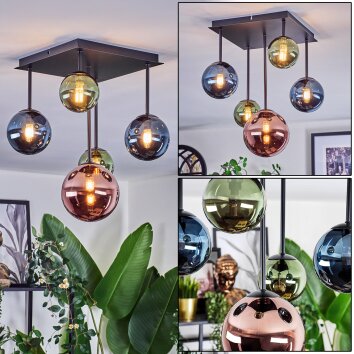 Chehalis Deckenleuchte Glas 10 cm, 12 cm, 15 cm Blau, Grün, Kupferfarben, 5-flammig Chehalis Deckenleuchte Glas 10 cm, 12 cm, 15 cm Blau, Grün, Kupferfarben, 5-flammig