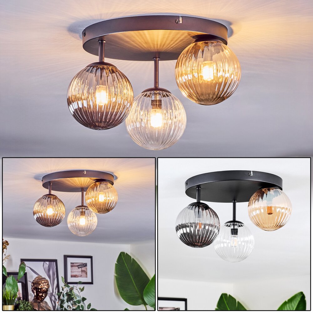 Chehalis Deckenleuchte Glas 12 cm Bernsteinfarben, Klar, Rauchfarben, 3-flammig main product photo