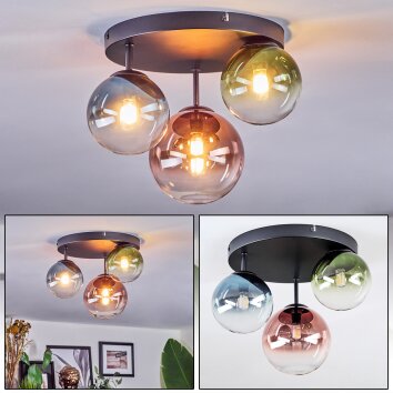 Chehalis Deckenleuchte Glas 12 cm, 15 cm Blau, Grün, Klar, Kupferfarben, 3-flammig Chehalis Deckenleuchte Glas 12 cm, 15 cm Blau, Grün, Klar, Kupferfarben, 3-flammig