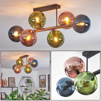 Gastor Deckenleuchte Glas 15 cm Blau, Grün, Kupferfarben, 6-flammig