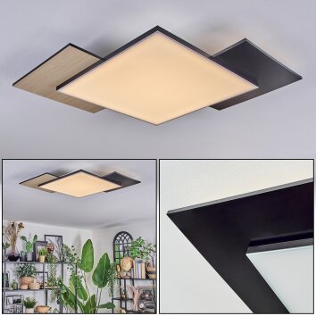 Barullu Deckenpanel LED Holzoptik, Schwarz, Weiß, 1-flammig