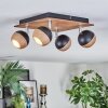 Haldor Deckenleuchte Chrom, Holzoptik, Schwarz, 4-flammig